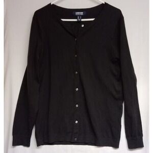 Lands End Womens Sweater Medium Black Button Down Cardigan Long Sleeve